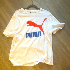 Puma White Tee with Orange and Blue Logo